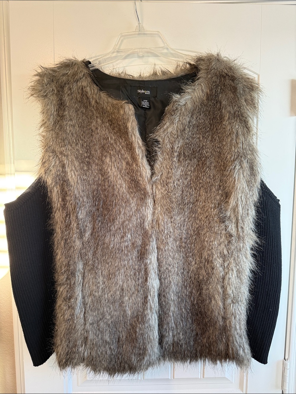 Style & Co. Taupe Faux Fur Open-Front Vest with Black Lining